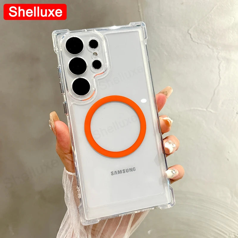 Transparent Armour Magnetic Case Shelluxe For Samsung Galaxy S26 S25 Ultra S24 S23 S22 Plus Luxury Corners Protector Phone Cover