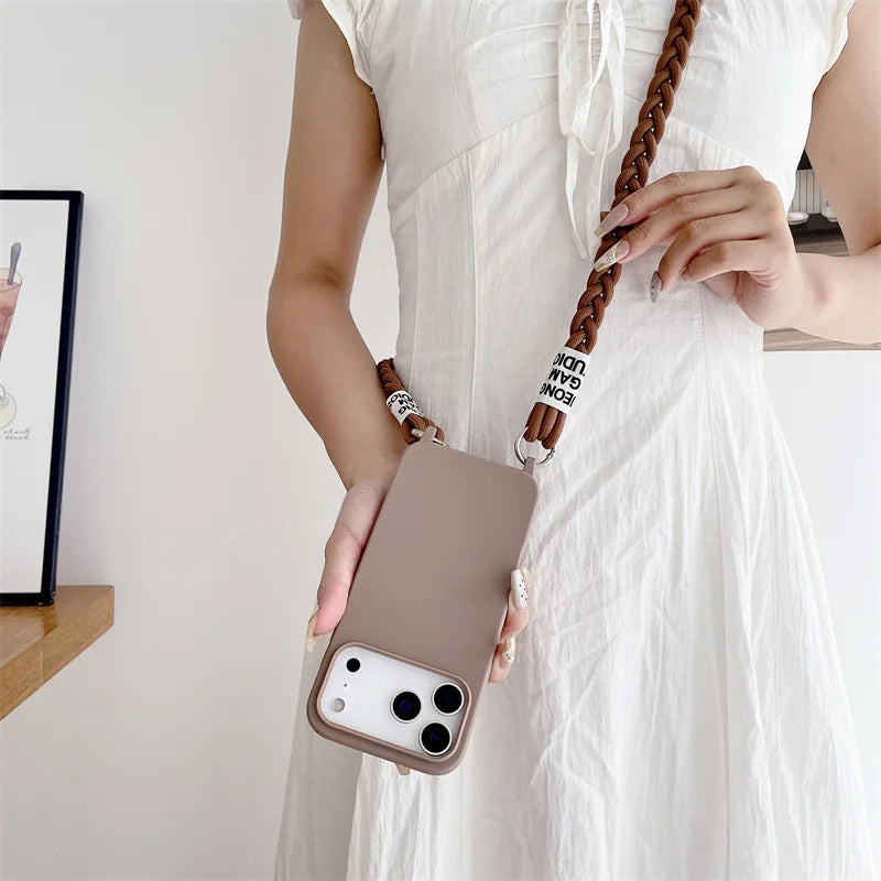 Crossbody Lanyard Strap Phone Case For iphone 17 Air 16 Plus 16E 15 14 13 Pro Max Candy Color Silicone Soft TPU Back Cover