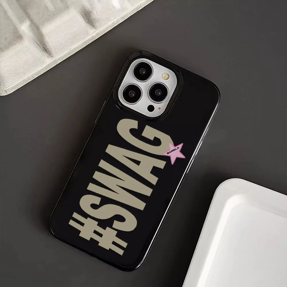Y2K Aesthetic #SWAG Case for iPhone 17 16 15 14 13 12 11 Pro Max Plus Pink Star Design Cool Girl Camera Protection Back Shell