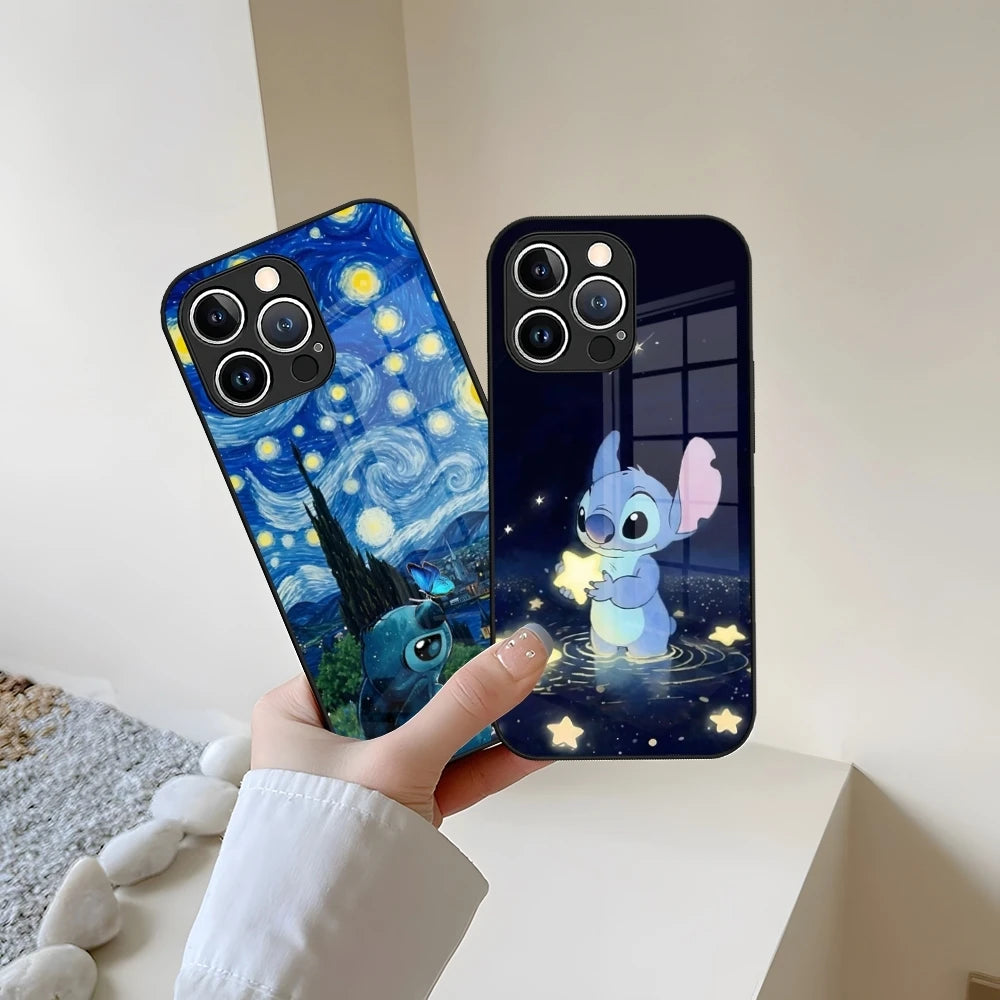Stitch Anime Phone Case Tempered Glass For IPhone 13 17 15 16 14 12 11 Pro Max Plus Mini XR XS SE2020 Coque