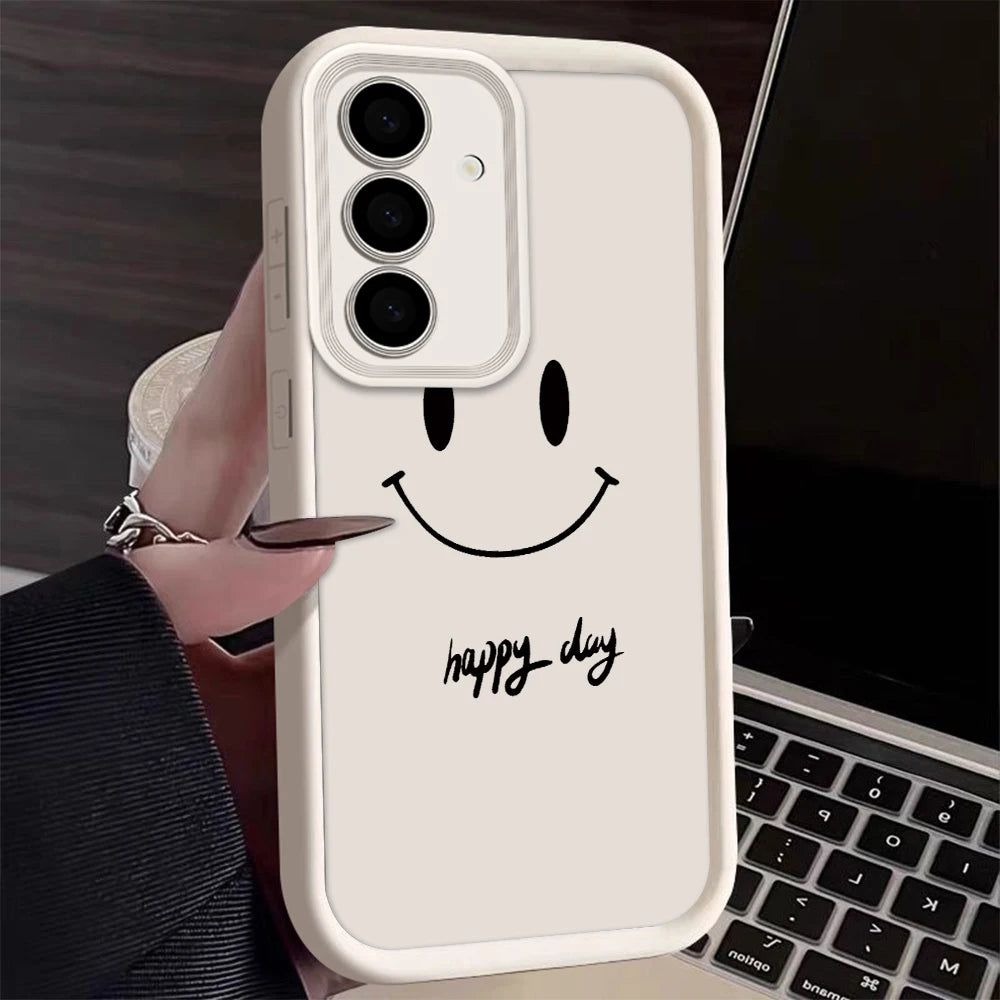 Luxury Smiling Face Phone Case For Samsung Galaxy S25 S22 S21 S23 S20 S24 FE A35 A25 A55 Note 20 Plus Ultra Silicone Soft Cover