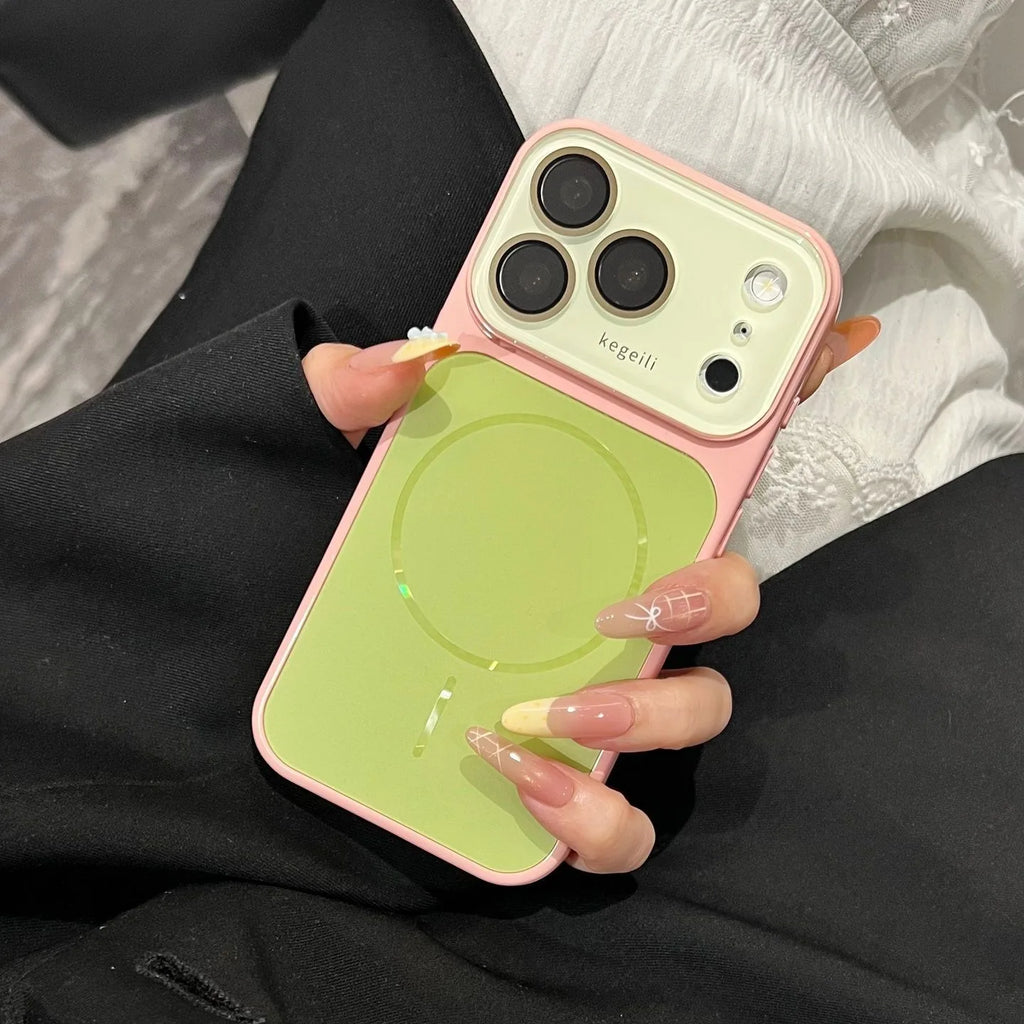 for Magsafe Candy Color Contrast AG Case for iPhone 17 16 15 Pro Max 14 13 12 Magnetic Large Window Camera Protector Cover