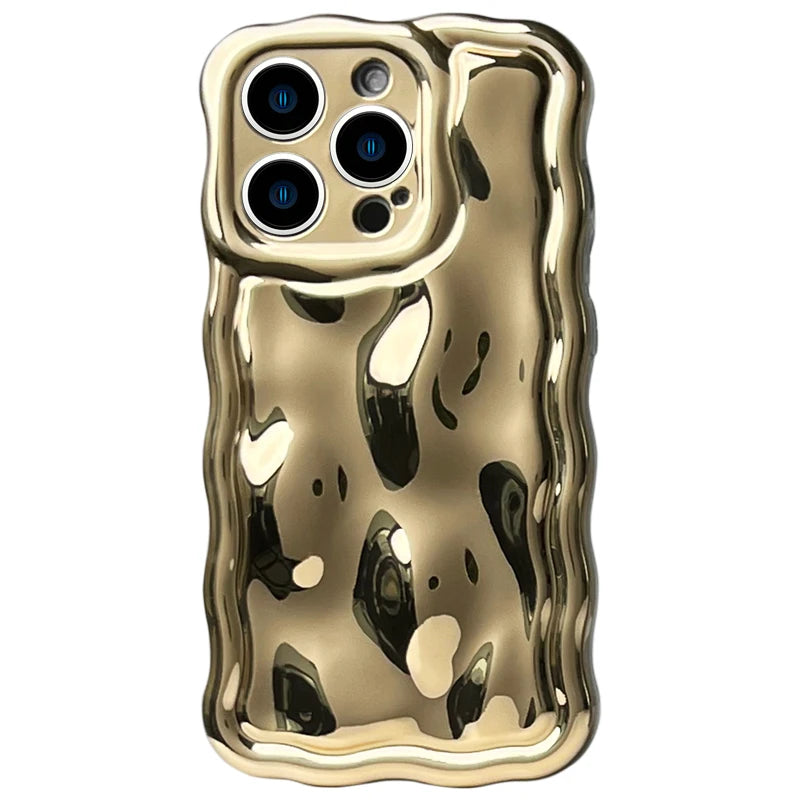 Electroplated Wave Bumper Meteorite Texture Glossy Back Cover Case For iPhone 16 17 Pro Max Air 15 14 13 Soft TPU Phone Shell