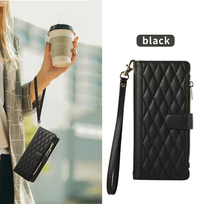 Zipper Wallet Flip Leather Phone Case For Samsung Galaxy Z Fold 7 6 5 4 S26 Ultra S25 FE S24 Plus S23 S22 S21 Multi Card Cover