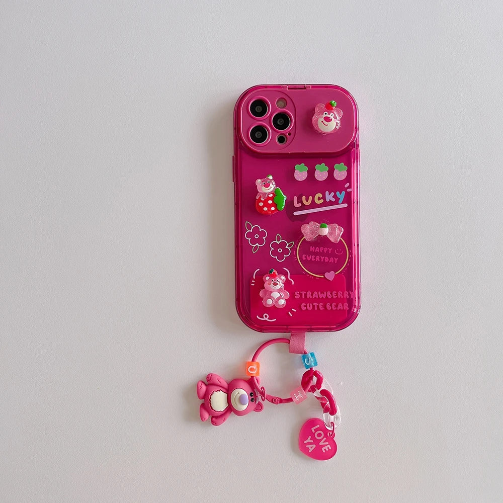 Cartoon 3D Doll Toy Story Alien Lotso Candy Color Mirror Stand Holder Phone Case For iPhone 7 8 11 12 13 14 15 16 17 Plus Pro