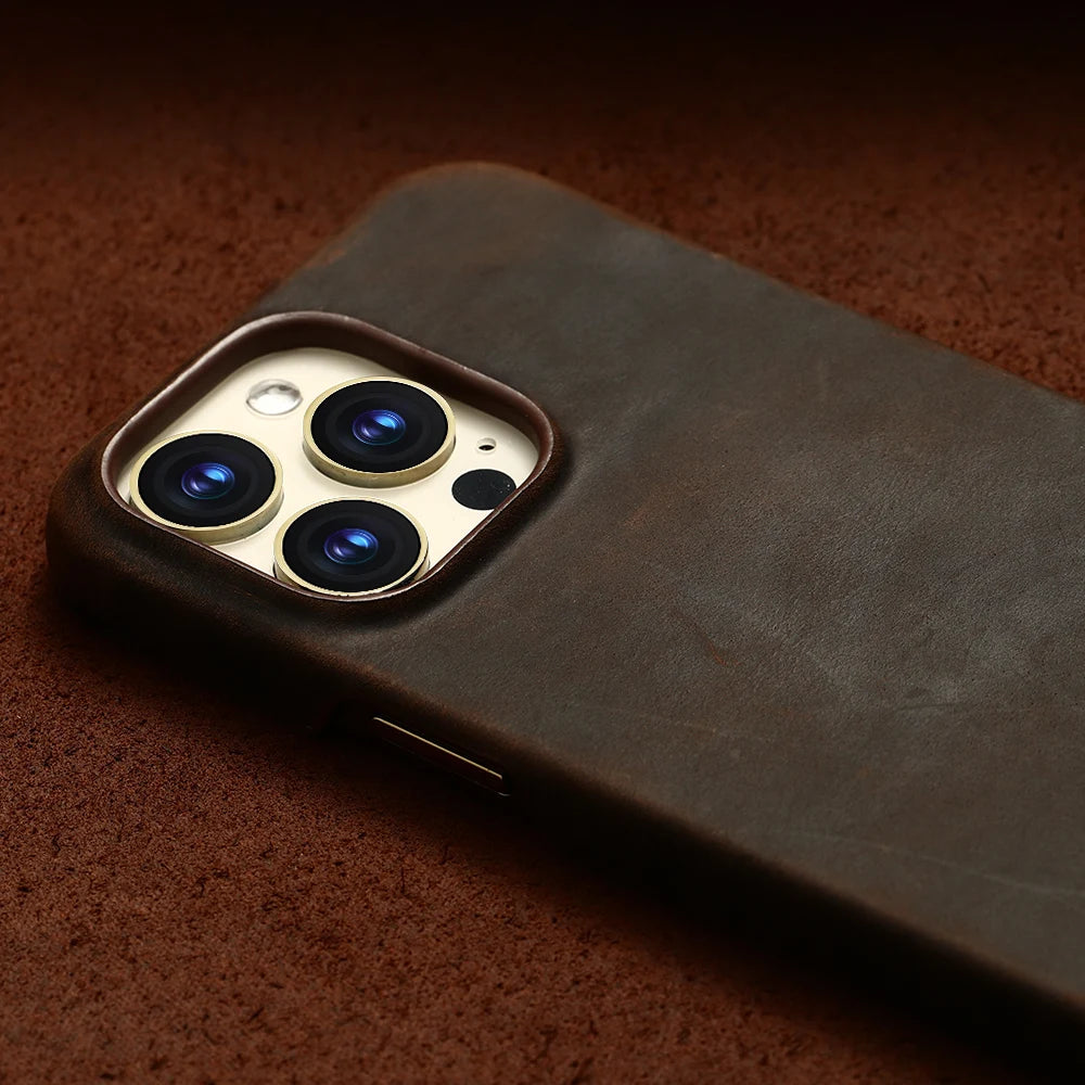 Retro Cowhide Phone Case for iPhone 17 16 15 Pro Max 13 14 Pro 17Pro Air Luxury Crazy Horse Genuine PULL-UP Leather Back Cover