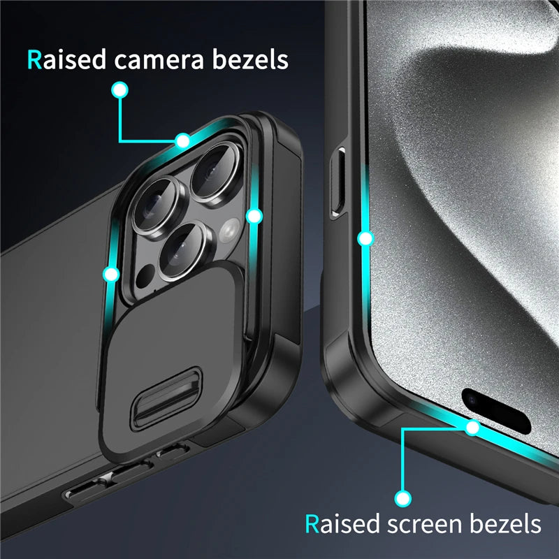 Slide Camera Protection Phone Case For iPhone 17 16 13 15 14 11 12 Pro Max Plus 16e 17 Air Shockproof Armor Matte Cover Fundas