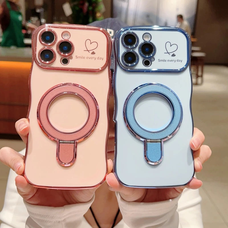 Bracket For Magsafe Phone Case For iPhone 17 16 13 15 14 11 12 Pro Max 15 16 Plus 16e Silicone Large Window Cover For iPhone Air