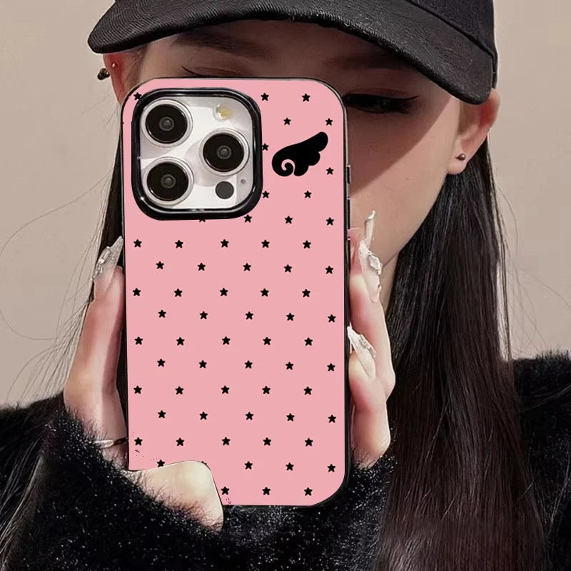 Cute Star Angel Wings Black Phone Case For Samsung S25 S24 Ultra S23 Ultra S22 S21 S20 Plus Note 20 S24FE S23FE Silicone Cover