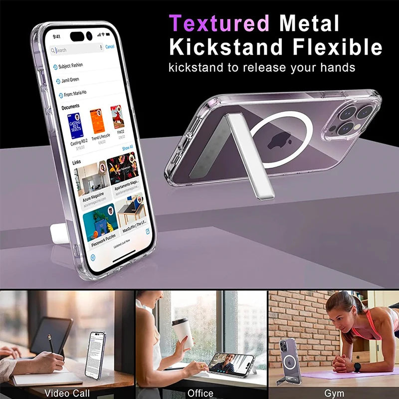 Magnetic Stand Phone Case for iPhone 17 16 15 14 Pro Max Plus 12 13 Mini 11 Mobile Cases with Kickstand Shockproof  Back Cover