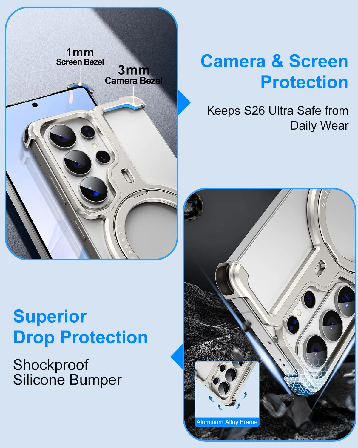 Eary for Samsung Galaxy S26 Ultra Phone Case Metal With 360°Rotating Magnetic Stand Frameless Cover Screen Protection Shockproof