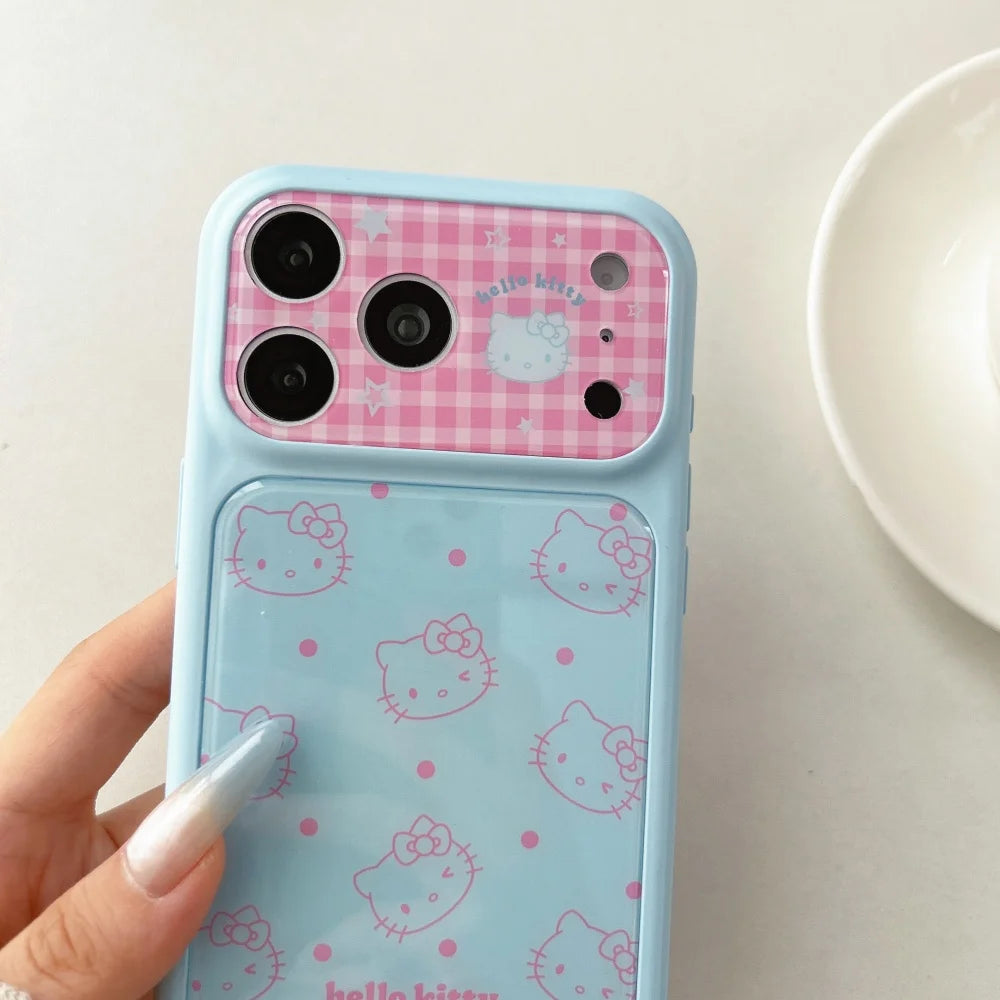 Cute Cartoon Large Window Four Colored Line KT Head Phone Case For iPhone 17 16 15 14 Pro Max Shockproof Protective Soft Cover