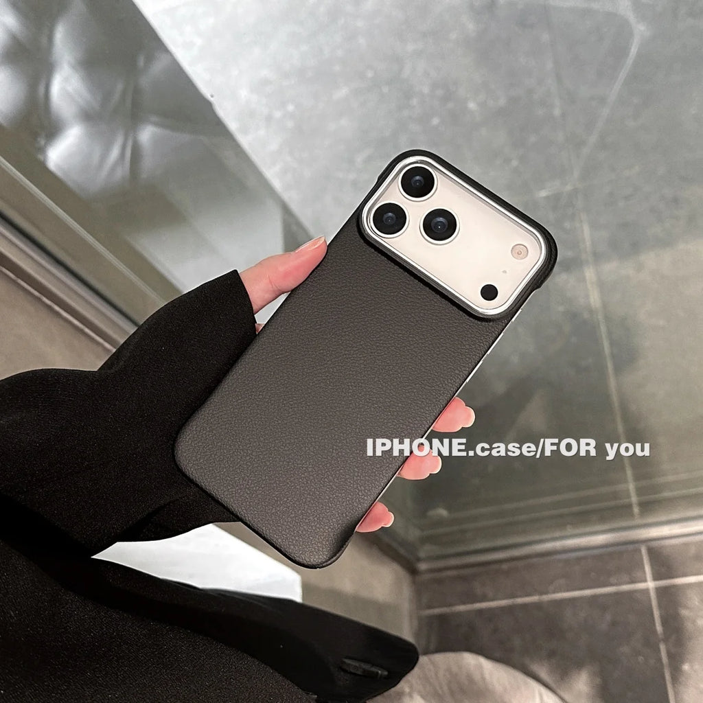 Luxury Ultra Thin Frameless Leather Texture Phone Cases For iPhone 17 Air 16 15 14 Pro Max Business Solid Color Shockproof Cover