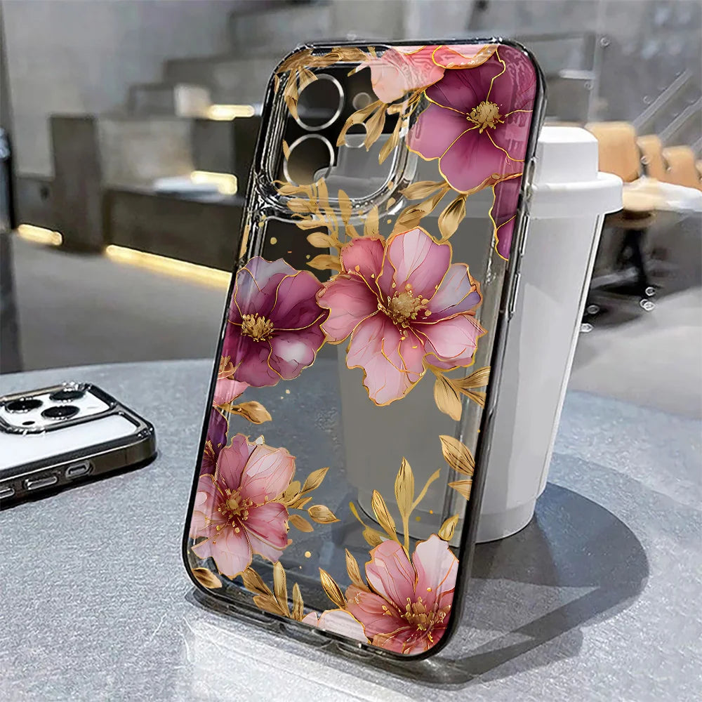 Pink Peach Flower For iPhone 17 16 11 15 12 13 14 Pro Max Case 17 Air 17pro Max iPhone11 iPhone17 Clear Back Cover Bumper Funda