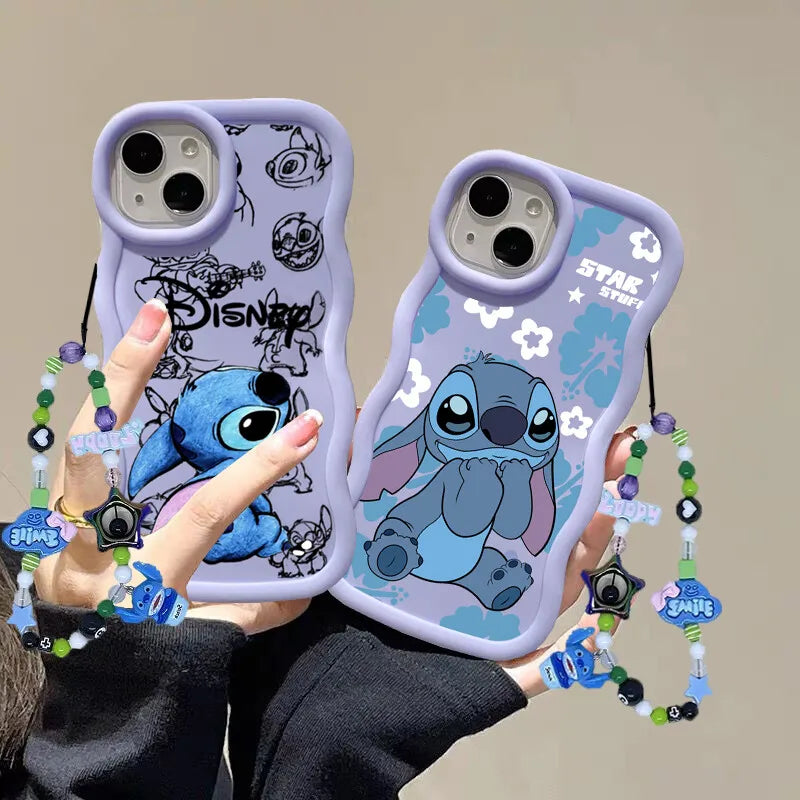 Cute Blue Stitch Chain Phone Case For IPhone 17 Air 16 15 14 13 12 Pro Max Plus 16E Soft Silicone TPU Cover