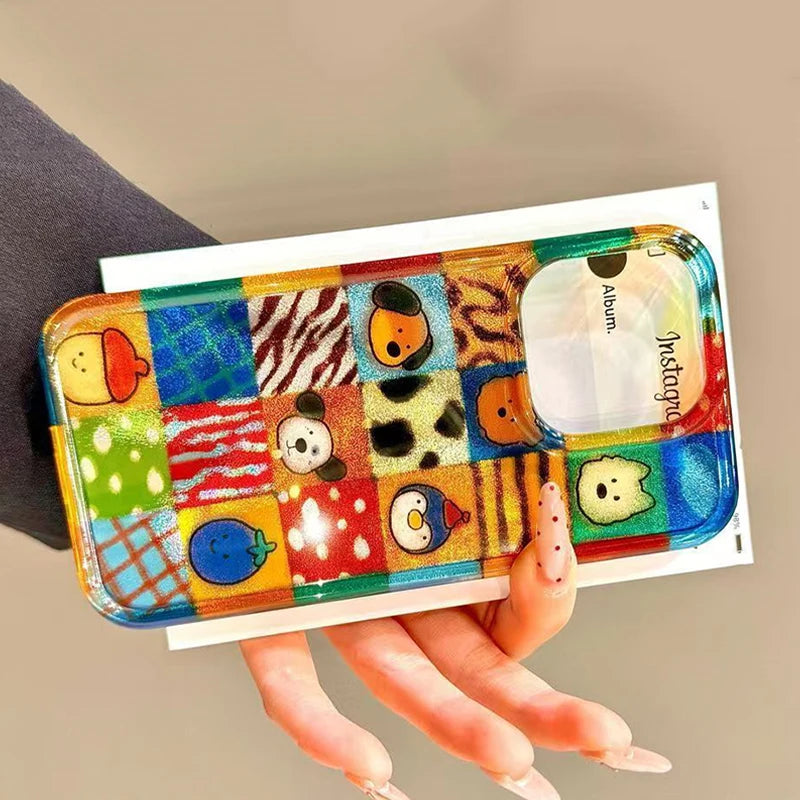 Adorable And Vibrant Plaid Leopard Pattern Cartoon Animal Phone Case for iPhone 17 16 Pro Max 15 14 13 12 11 XS X 7 8 Plus Cover