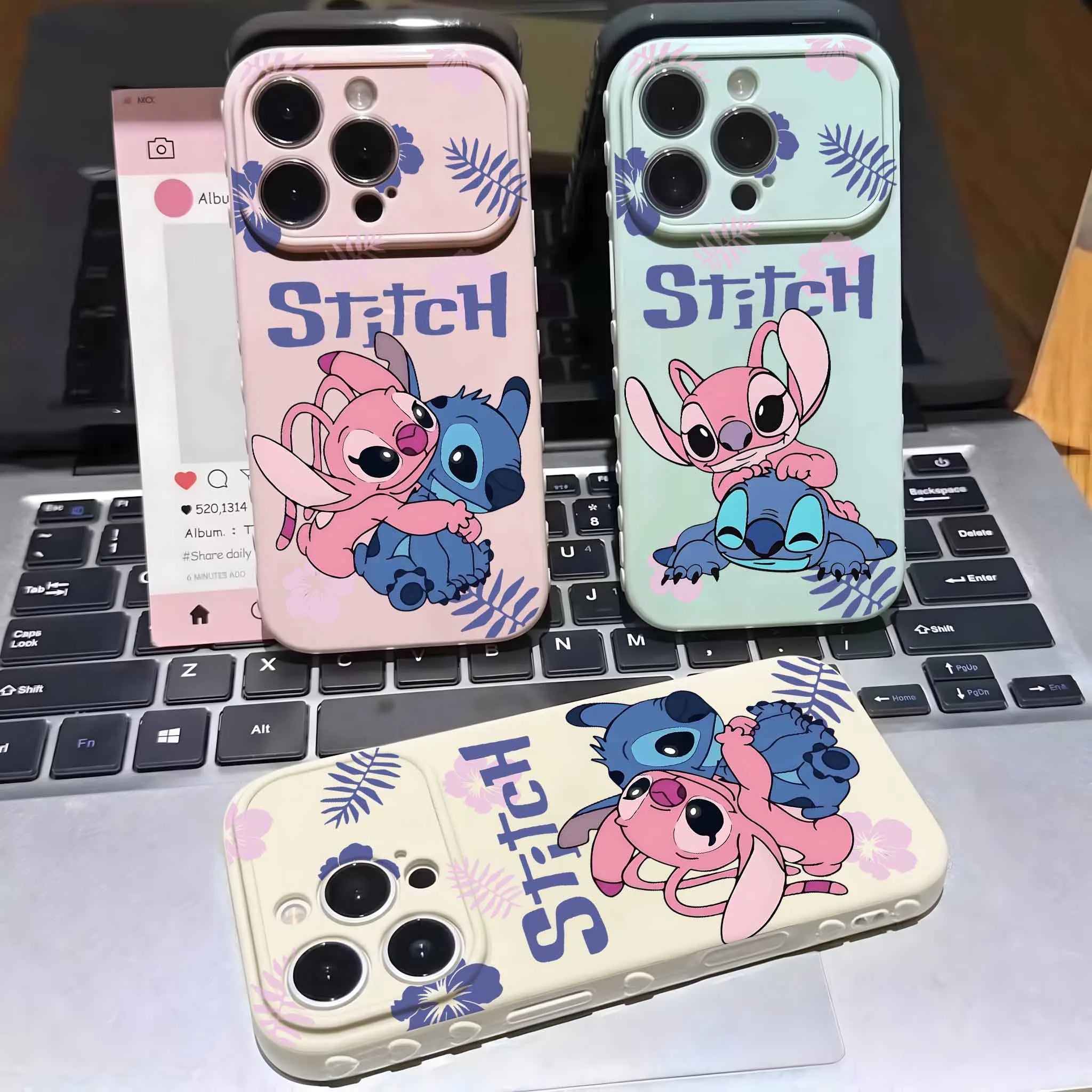 Disney Beautiful Angel Stitch For Apple iPhone 17 16 15 14 13 12 Mini 11 Pro Max Bubble Heart Cover Silicone Funda Phone Case