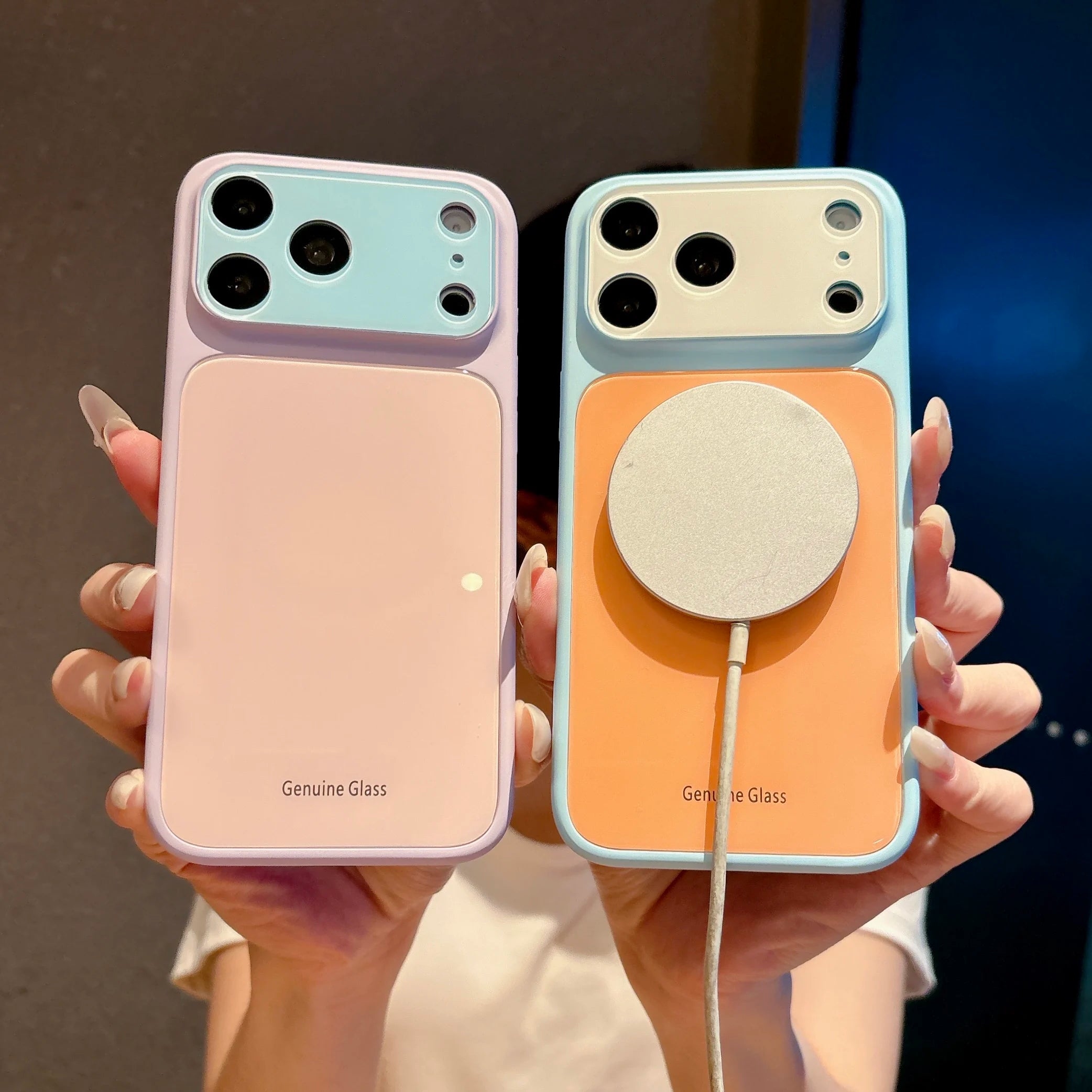 Fashion Candy Color Crystal Glass Lens Protect Phone Case For iPhone 17 16 15 14 Pro Max Contrasting Color Shockproof Back Cover