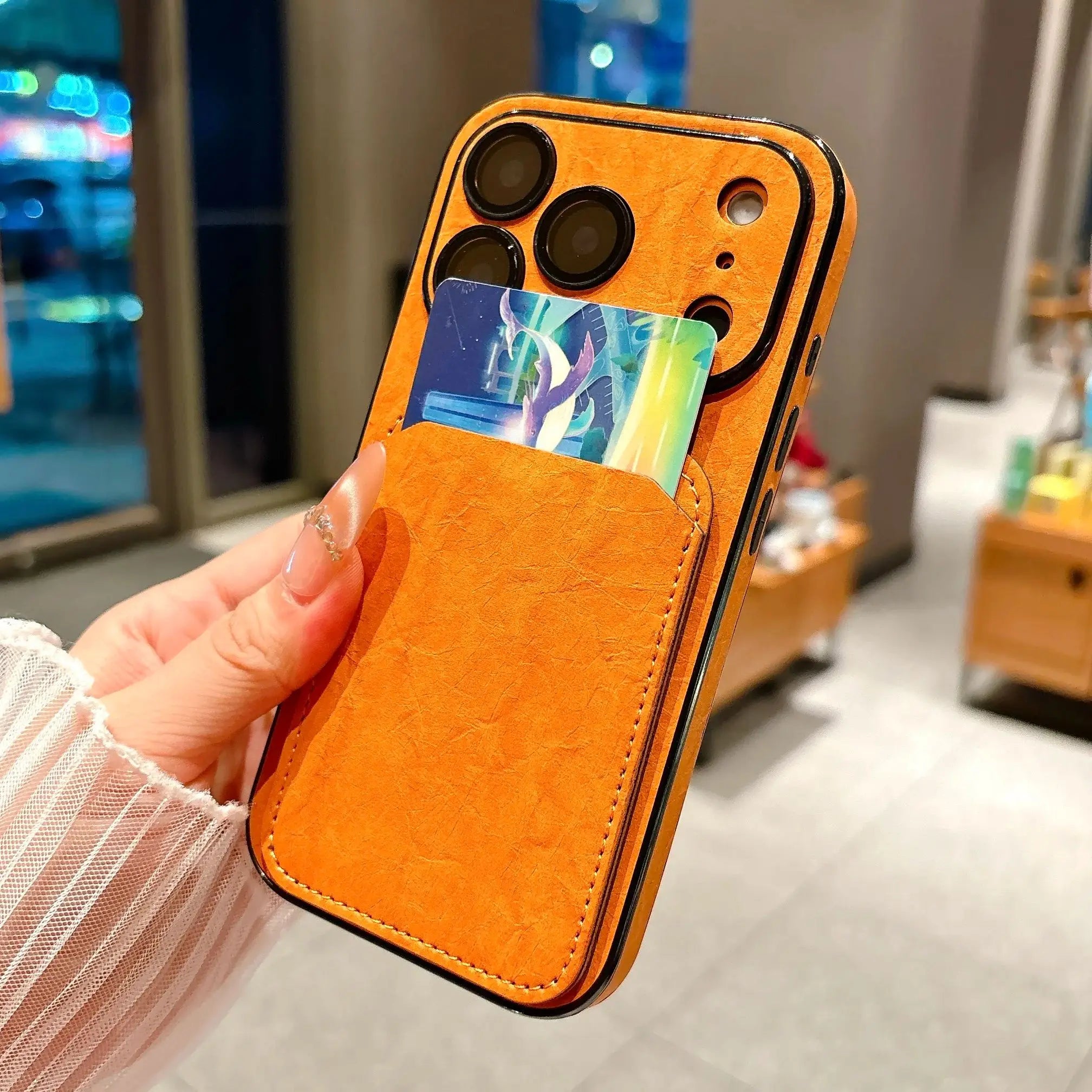 Business Leather Card Slot Holder Wallet Phone Case For iPhone 17 16 15 14 13 Pro Max Plus Solid Color Large Window Matte Cover