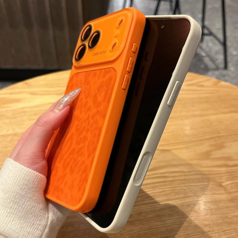 Luxury Leopard Print  Leather Texture Phone Case For iPhone 17 Air 16 15 14 Pro Max 13 Cool Matte Shockproof Bumper Cover Funda