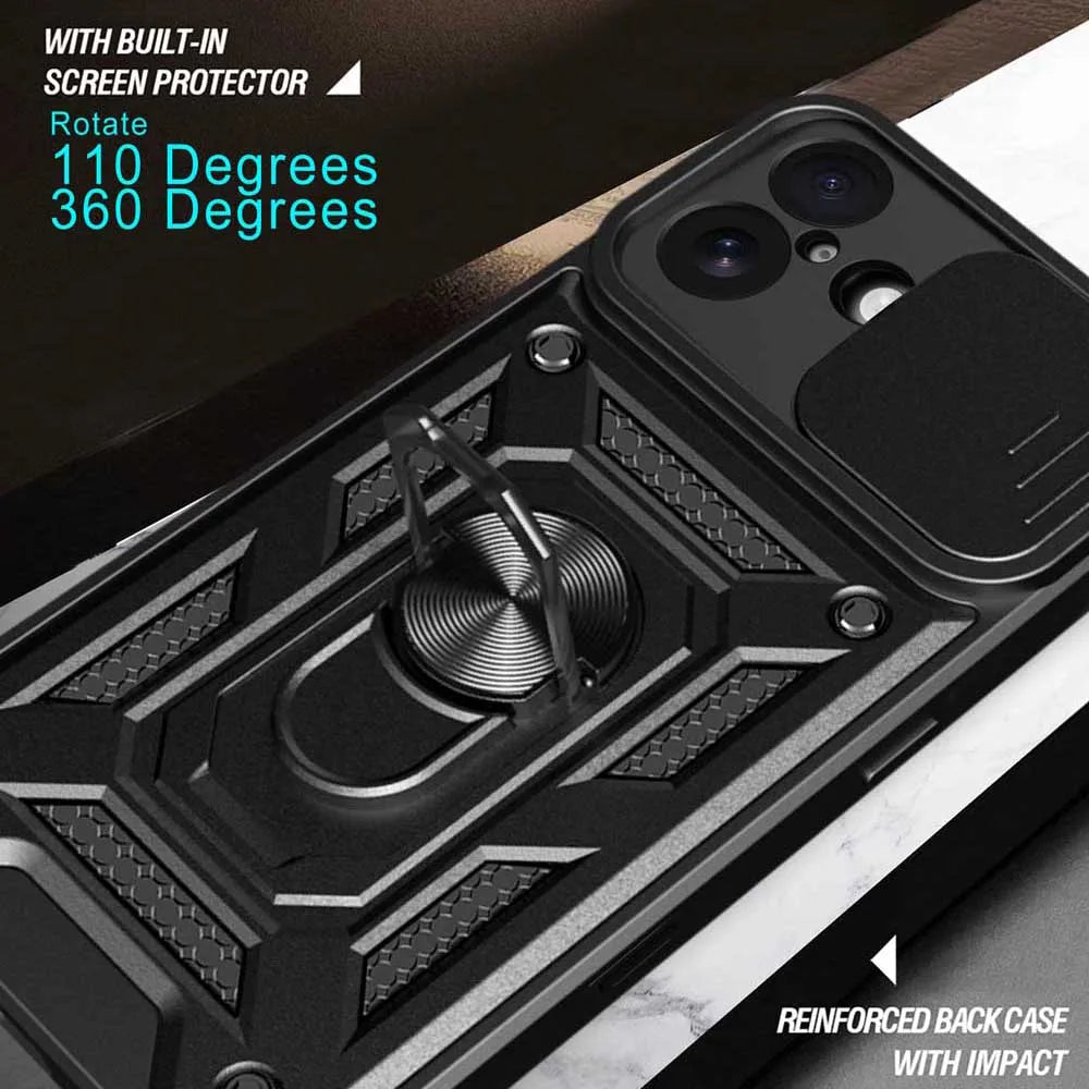 Case For iPhone 16 15 14 13 Pro Max 12 11 Pro 17 Xs Max XR 16 15 14 Plus 13 12 Mini Slide Camera Protector 360 Ring Armor Cover