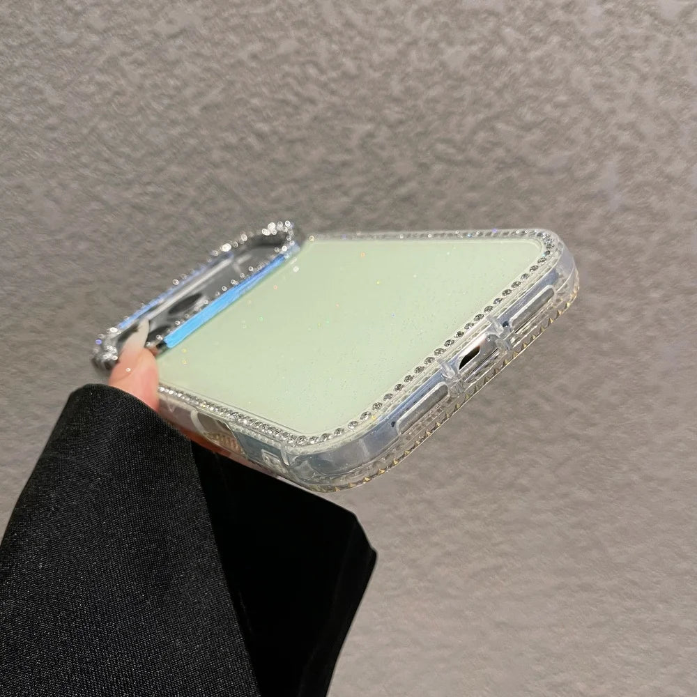 Cute Cartoon Cat Ear Glitter Diamond Case for iPhone 17 16 15 Pro Max 14 Plus 11 12 13 Plating Bling Shockproof Ins Back Cover
