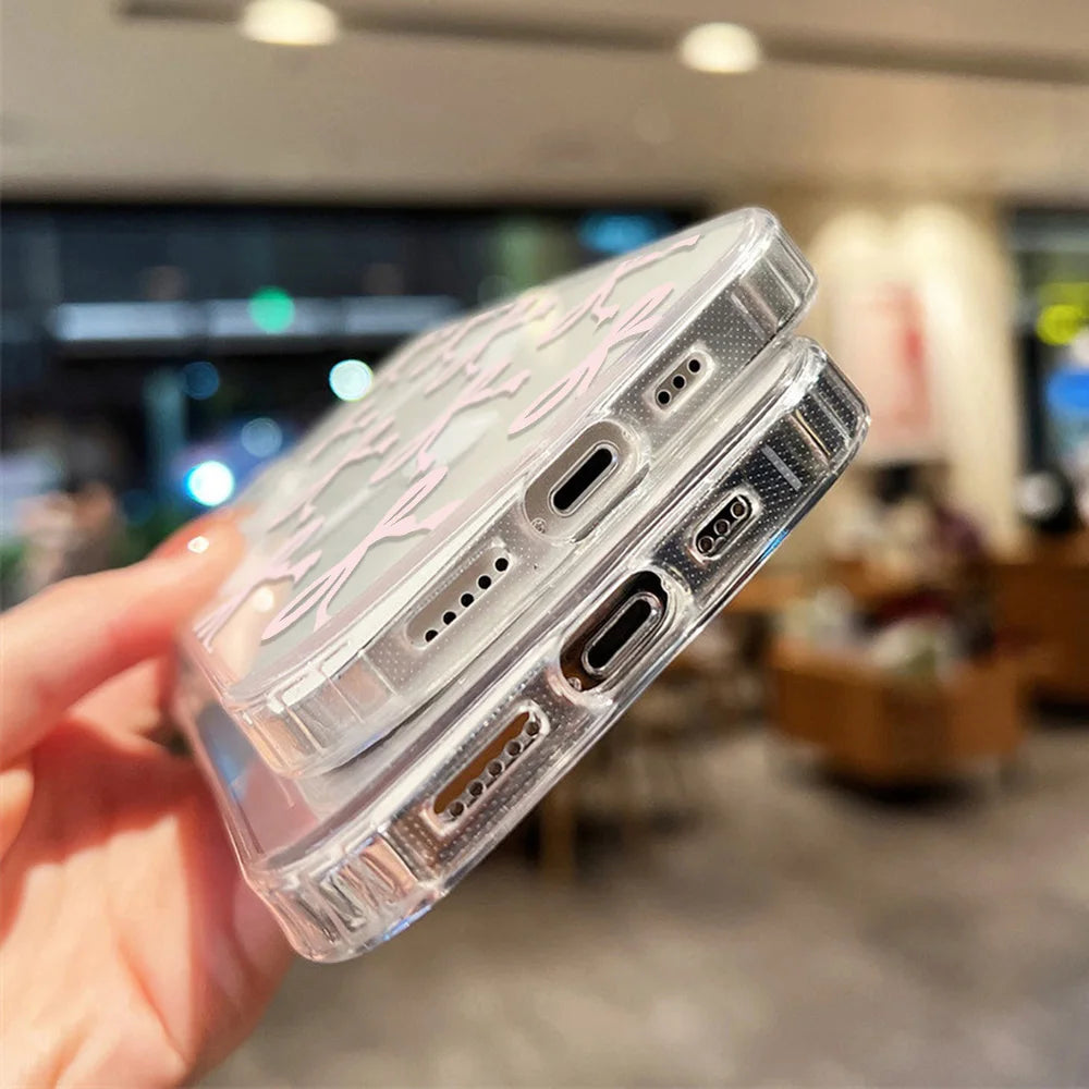 Y2K Pink Bow Magsafe Magnetic Charging Case For iPhone 13 Case iPhone 16 15 11 14 13 12 17 Pro Max Air Clear Shockproof Cover