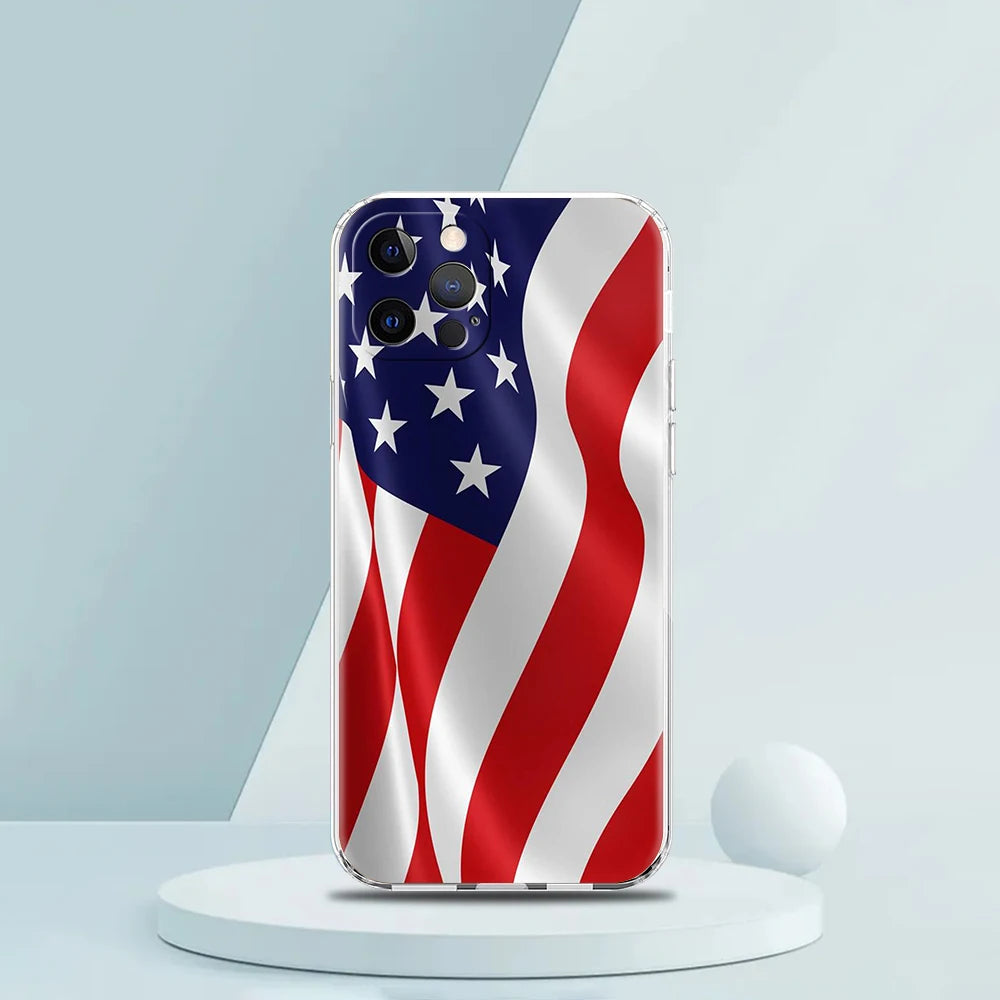 American United States Flag Case for iPhone 16 15 14 13 12 Pro Max Cover Transparent Soft for iPhone 11 Pro Max 7 8 Plus XS Bags