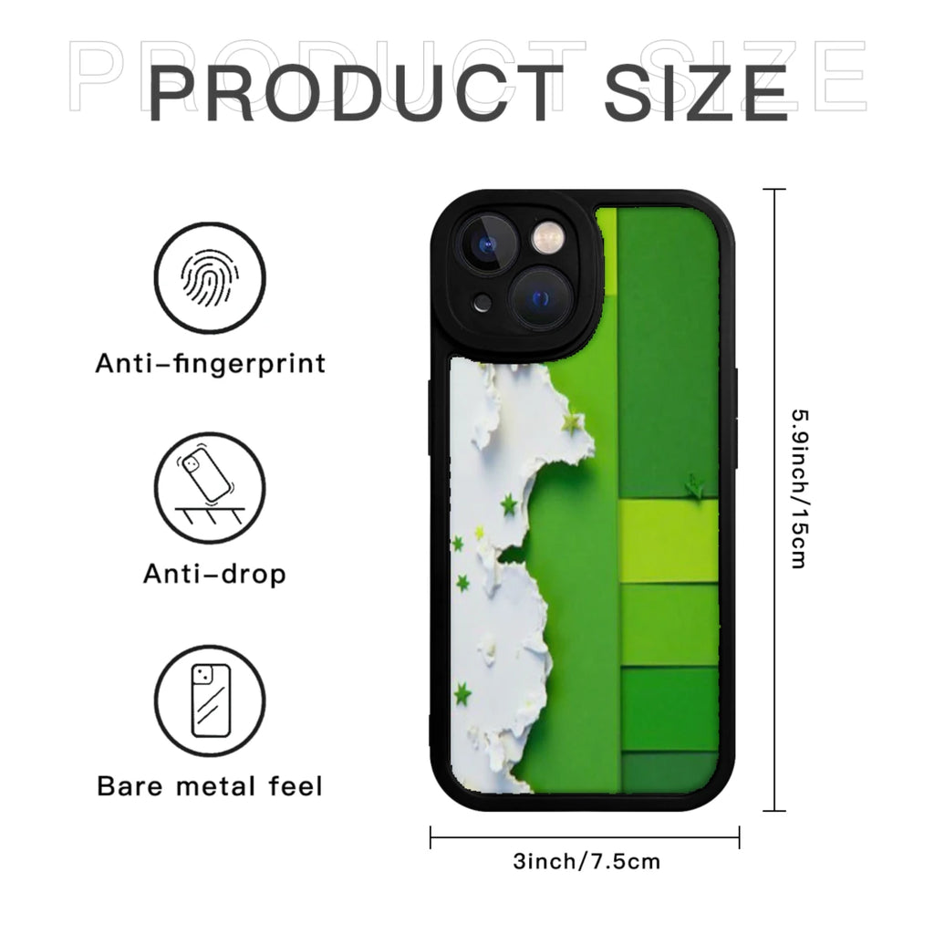 Phone Case Green Color Paper Art Design With Cloud And Stars Pattern For Iphone X To Iphone 16 Pro Max Outdoor And Daily Use