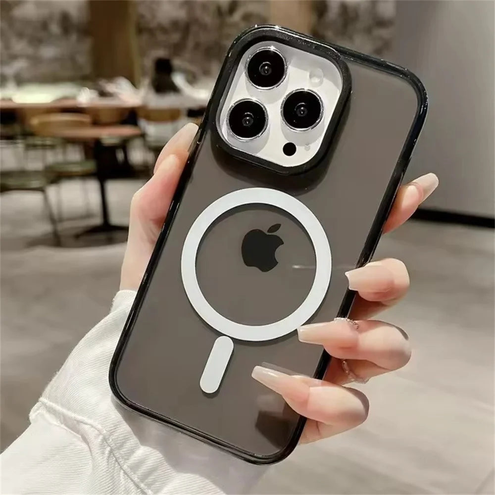 Neon Color Transparent Crystal Case For iPhone 16 Pro Max 14 11 12 13 15 Pro Max Plus For MagSafe Magnetic Protection Back Cover