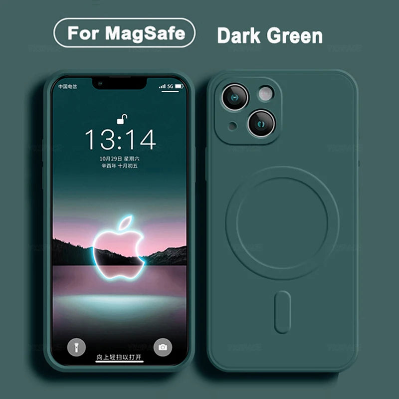 11Colors Magnetic Liquid Silicone Case For iPhone 16 Pro Max 7 8 Plus SE 2020 2022 Magsafe Wireless Charging Cover