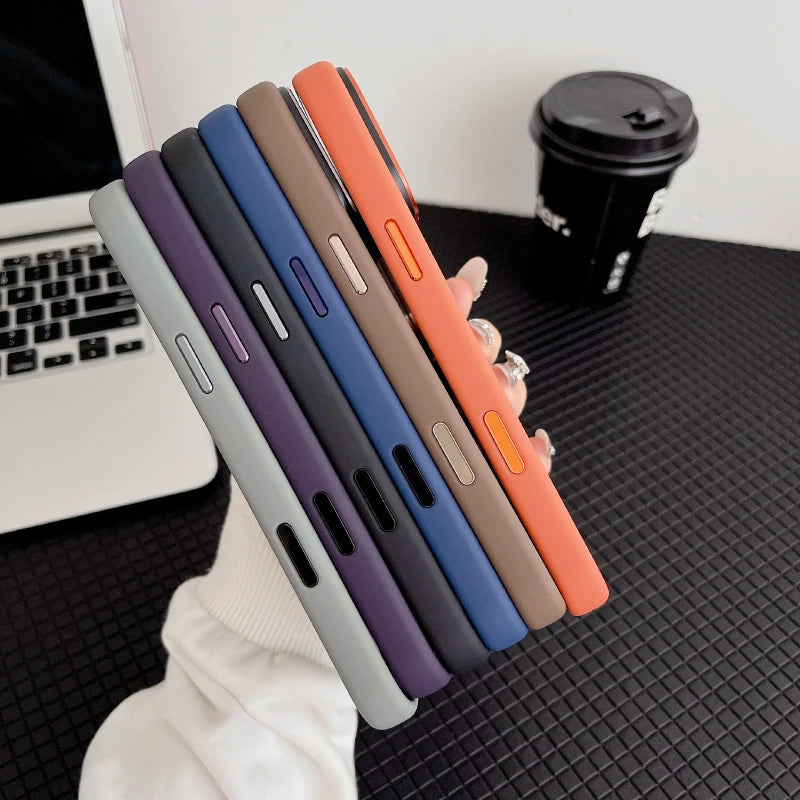 Luxury Solid Color Matte Border Translucent Backplane Armor Phone Case For iPhone 17 Pro Max 15 14 16 Pro Max Bumper Back Cover