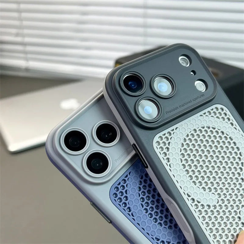 Slim Matte Cooling Skin-friendly for Magsafe Case For iPhone 17 16 15 14 13 12 Pro Max 16 15 14 Plus Mesh Heat Dissipate Cover