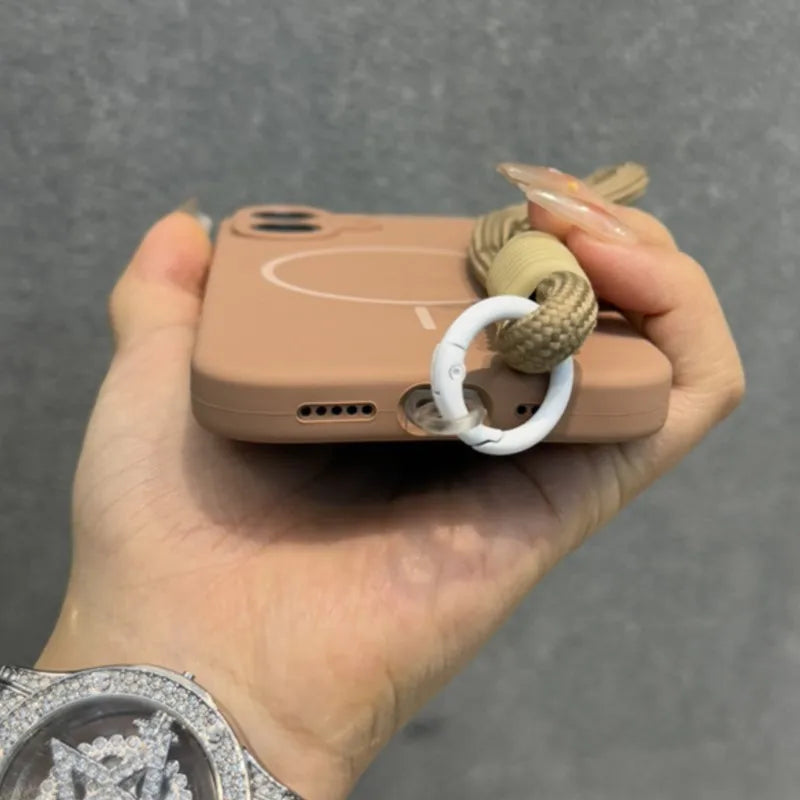 Original Liquid Silicone For Magsafe Case for iPhone 17 16 15 14 Plus 13 12 Pro Max Soft Shockproof Magnetic Lanyard Strap Cover