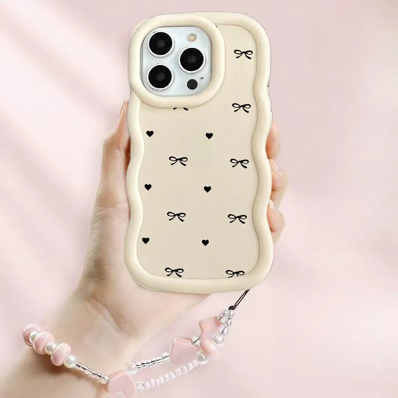 Bowknot Heart Case For Samsung S23 S24 S25 S22 Plus Utlra FE A55 A16 A54 A34 A35 A73 A06 A32 A23 A14 Casing With Chain Lanyard