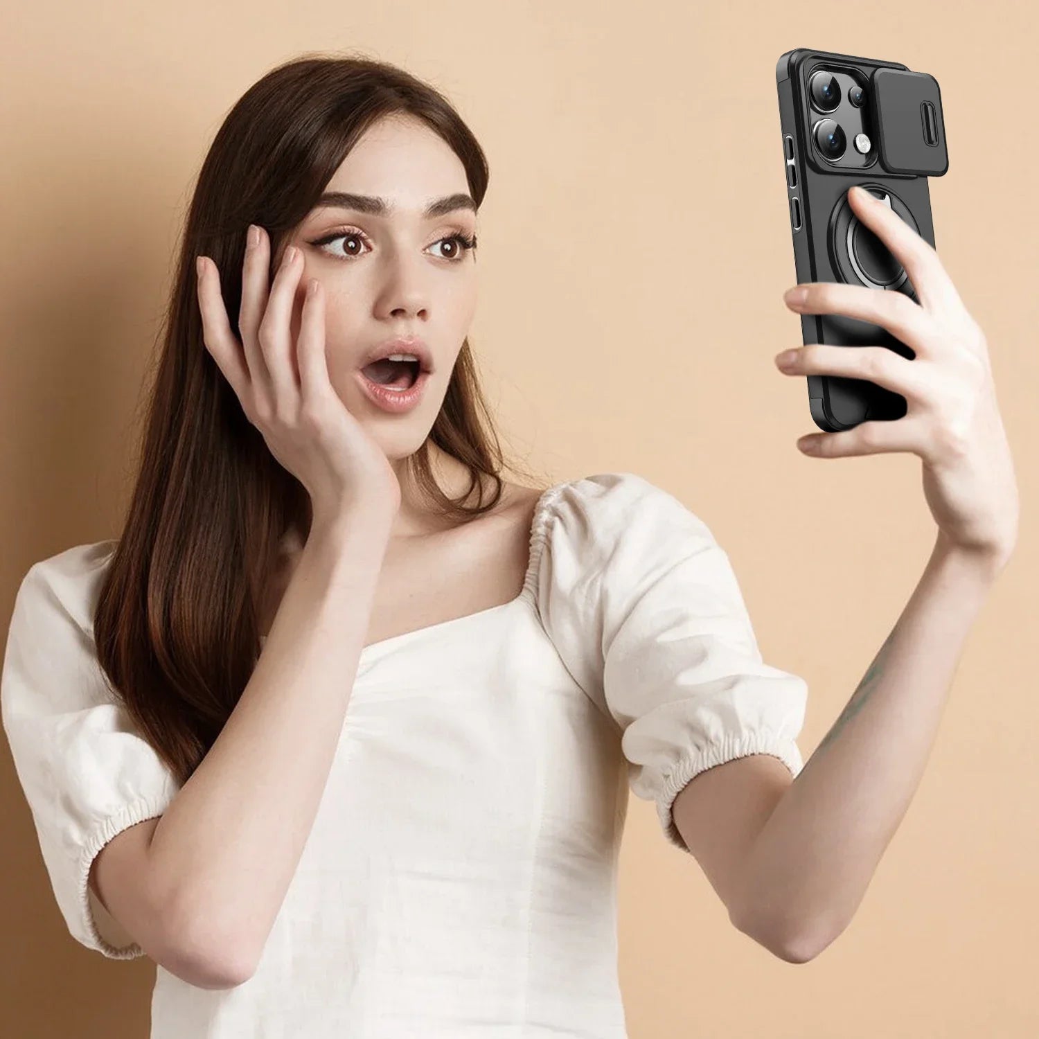Shockproof Magnetic Case for Redmi Note 13 Pro 5G 4G  Slide Camera Lens Ring Stand Protect Cover for Redmi Note 13 Pro Plus Case