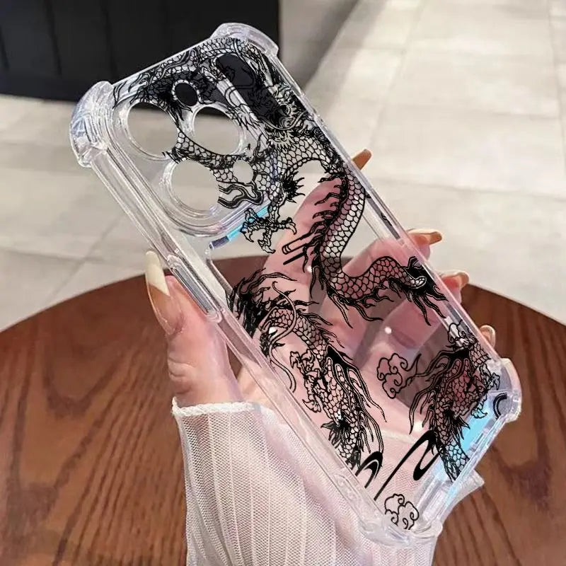 Dragon Pattern Transparent Phone Case For Samsung Galaxy A17 A16 A26 A36 A56 A55 A54 A34 S25 Ultra S24 S23 FE S22 Plus S21 Cover