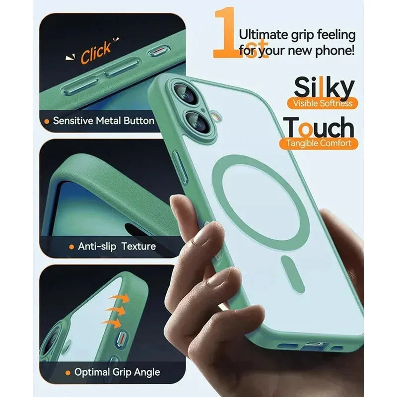 For Magsafe Luxury Armor Shockproof Case For iPhone 17 16 15 14 13 Pro Max Magnetic Wireless Charge Cover Matte Translucent PC