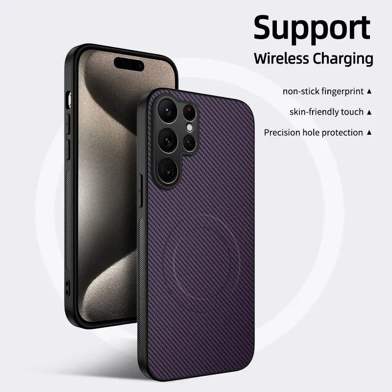 Carbon Fiber Texture Wireless Charging Magnetic Case For Samsung Galaxy S26 Ultra S26Plus 5G ShockProof Phone Cover