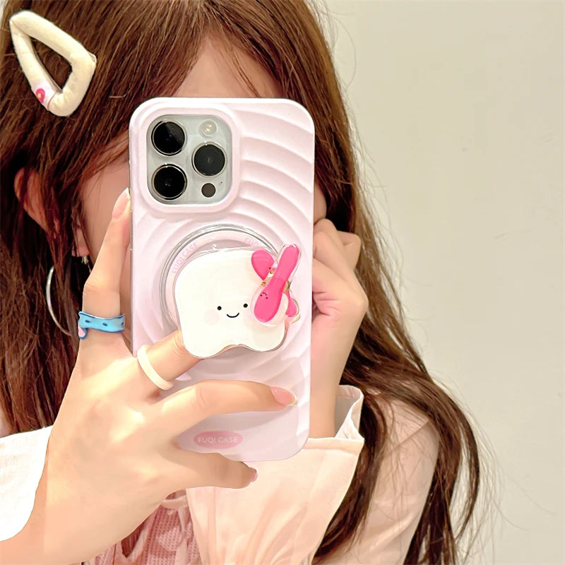 Cute Rotate Puppy Vegetable Teeth Magnetic Holder Grip Tok Griptok Phone Stand Holder Support For iPhone For Pad Magsafe Smart