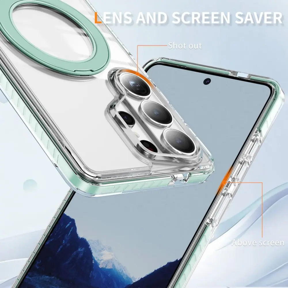 S26 Ultra Bracket For Magsafe Phone Case For Samsung S26 S25 FE S24 Plus S23 Ultra 360° Ring Stand Holder Clear Airbag TPU Cover