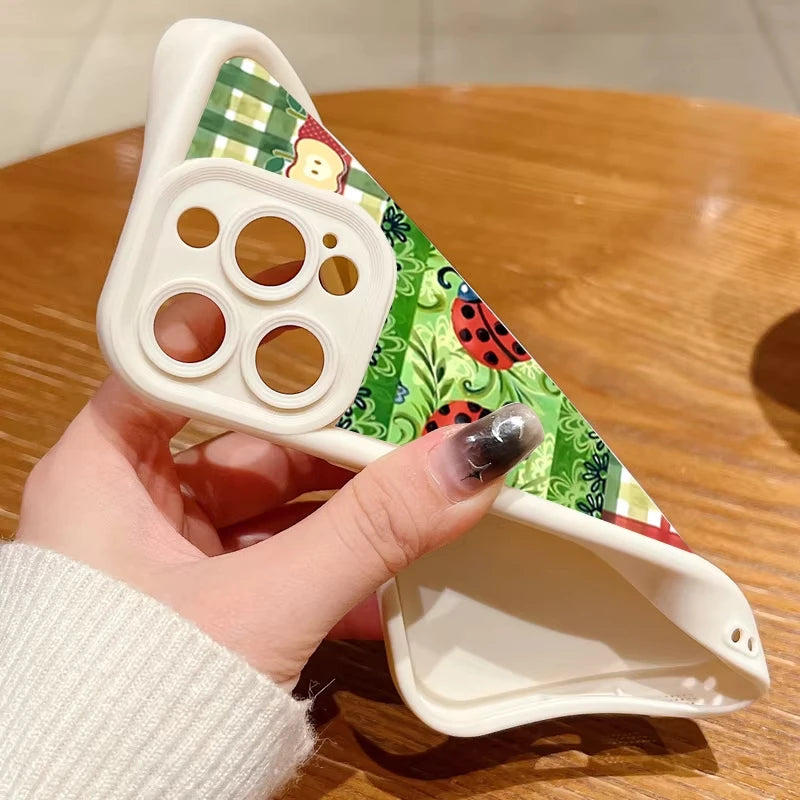 Ladybug Flowers Pattern Phone Case For iPhone 17 16 15 14 13 12 11 Pro Max Plus 17 Air 16E XS X XR Shockproof Silicone Cover