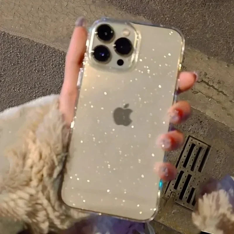 Shockproof Luxury Bling Glitter Transparent Phone Case For iPhone 17 16 15 14 13 12 11 Pro Max 13 Mini 16e 17 Air Soft TPU Cover