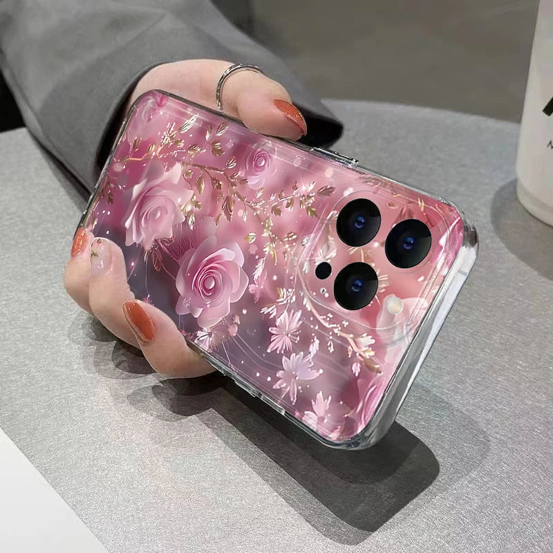 Flower Creative Pink Rose Silicone Phone Case For Samsung Galaxy S25 Ultra S24 S23 S21 FE S22 Plus A16 A36 A35 A55 A54 A53 Cover
