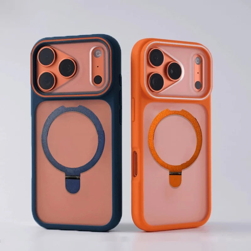 Luxury Matte Defender Metal Magnetic Case For iPhone 17 Air 16 15 14 13 12 11 Pro Max Plus Transparent Shockproof Stand Cover