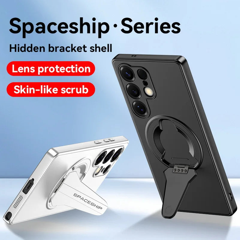 For Samsung S26 Ultra S26 Plus Metallic Paint Magnetic Bracket Case For Galaxy S25 Edge Wireless Charging Holder Hard Back Cover