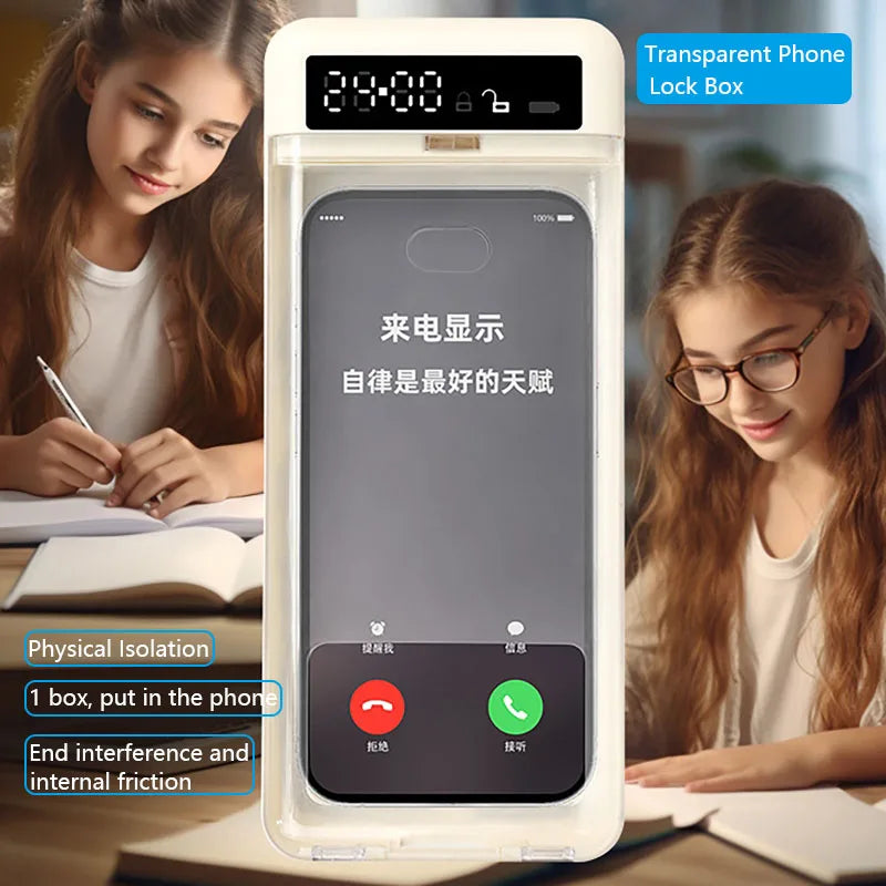 Transparent Phone Lock Box with Display Screen Self-Discipline Device Smart Timer Phone Lock Box Student Phone Time Manager