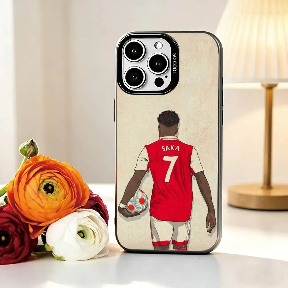 F-Football star B-Bukayo Saka Phone Case For iPhone 17,16,15,14,13,12,11 Plus,Pro Max,XS,Colorful Silver Phone case Funda Cover
