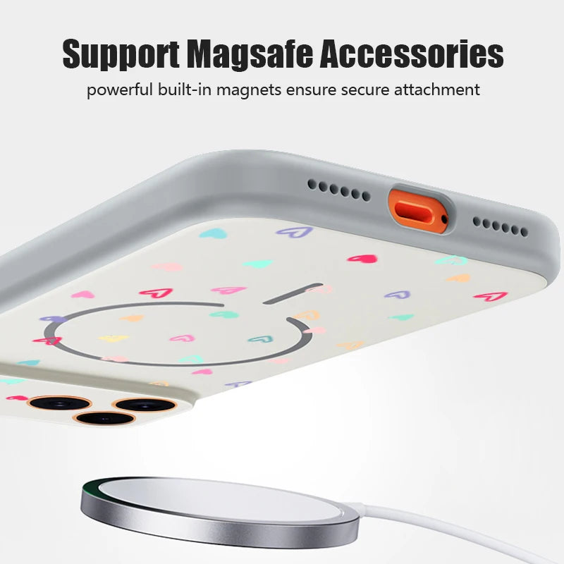 Colorful Heart Print Magnetic Phone Case For iPhone 17 Pro Max 16 15 14 13 Pro Max For Magsafe Wireless Charge TPU Hard PC Cover