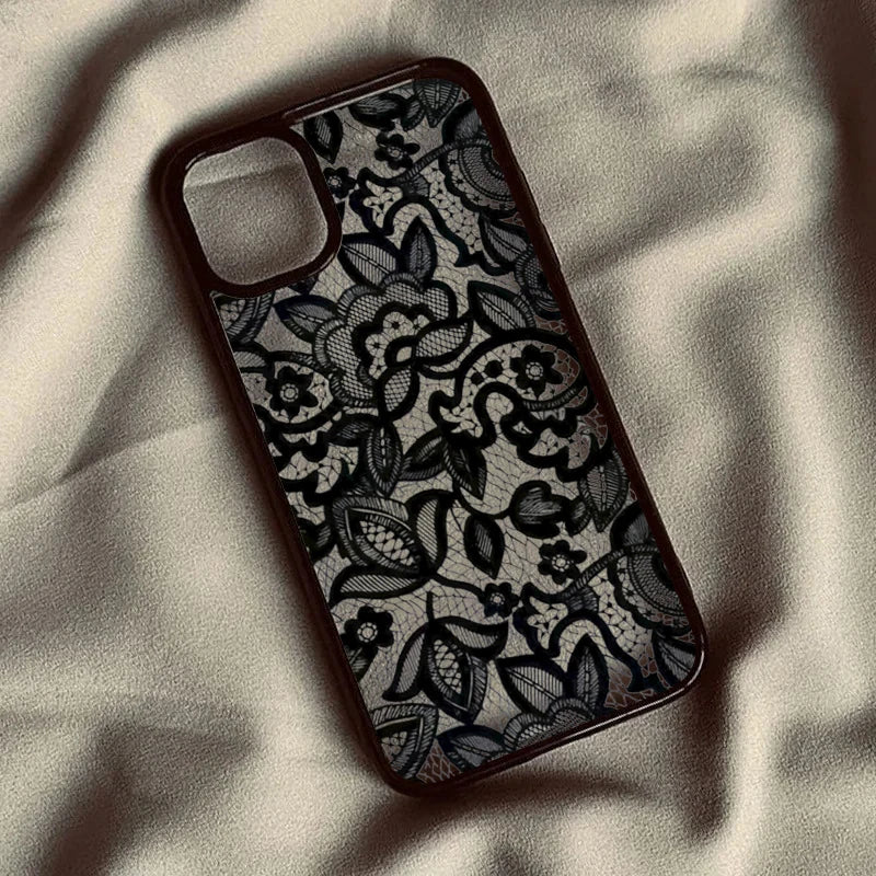 Vintage Luxury Black Lace Phone Case for iPhone 17 16 15 14 13 11 12 Pro Max 16E 17Air X XR XS 7 8 Plus SE 2022 Protective Cover